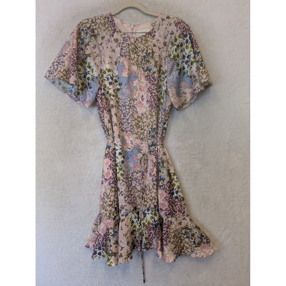 Ted Baker Lalu Floral Patchwork‎ Dress Women's 2 Pink Ruffle Flutter Sleeve